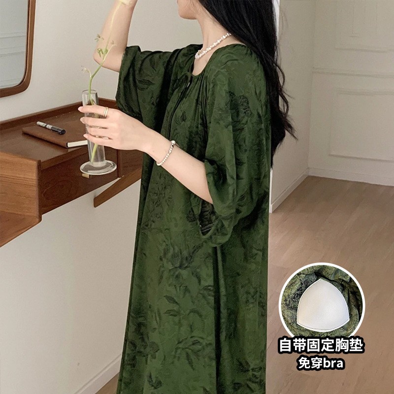 【带胸垫防凸点】绵绸睡裙女夏天棉绸睡衣人造棉爆款女大学生睡衣