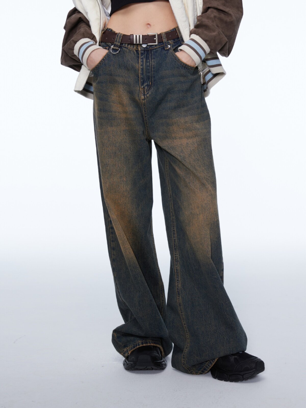 WONDERFUL STORY 미국 패션 브랜드 봄 가을 하이 스트리트 워싱 디스트레스드 청바지 캐주얼 루즈 스트레이트 팬츠