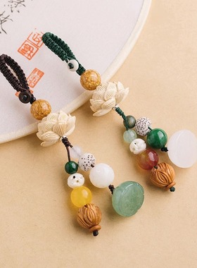 新款黄杨木莲花钥匙扣车莲蓬吊坠钥匙挂件星月菩提饰男女款配饰