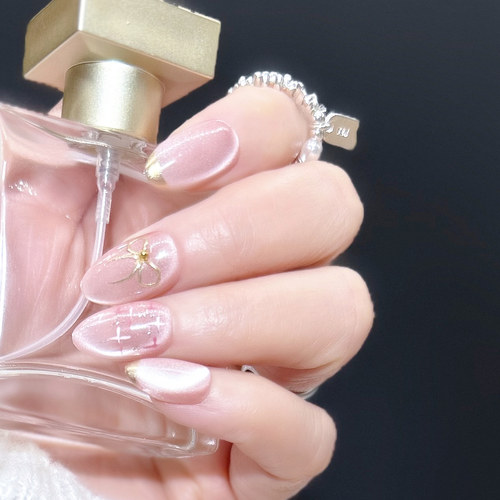 2026新款金粉法式美甲穿戴式甲高级感纯手工假指甲贴片短椭圆甲片