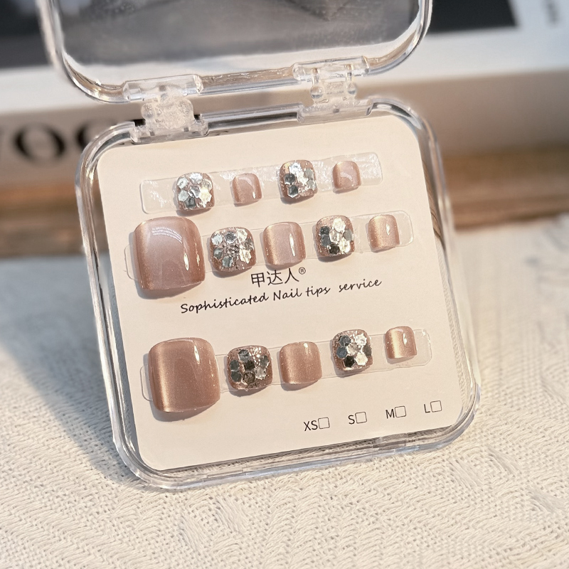 新款高级感粉色猫眼假指甲片夏季脚指甲穿戴甲成品气质显白美甲贴