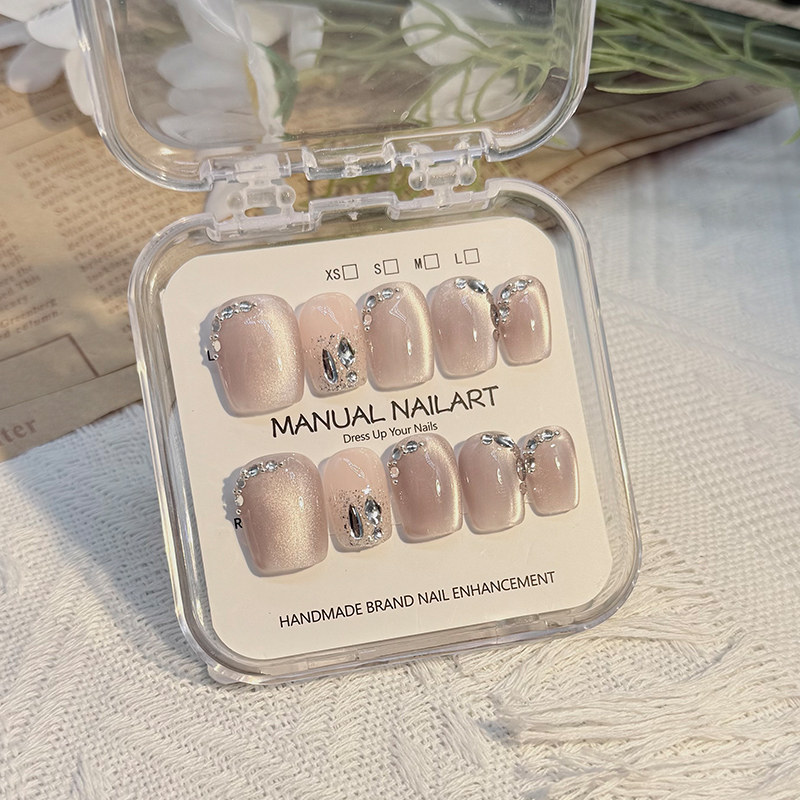 清冷紫烟纯手工显白穿戴式甲贴片猫眼新款美甲高级感假指甲短款钻