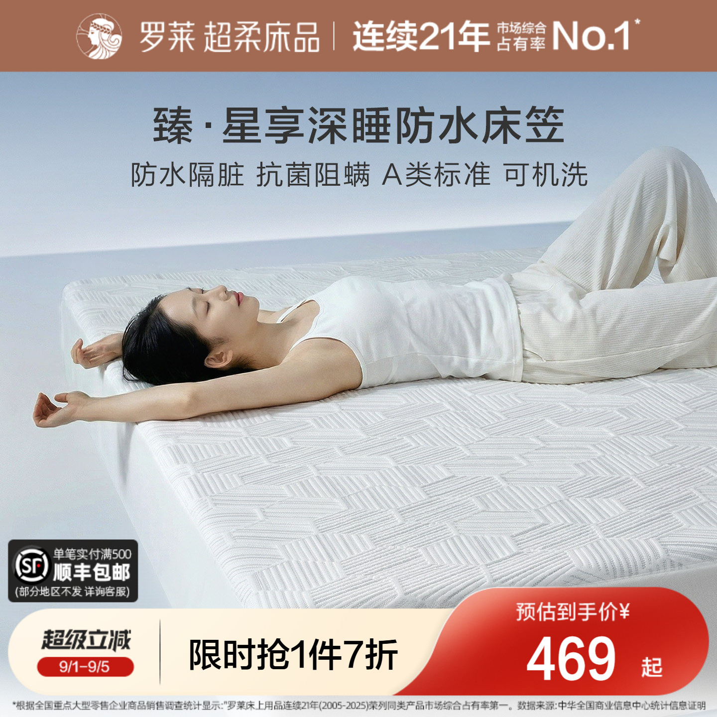 罗莱新款可机洗防水床笠床护垫图片