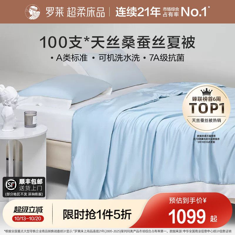 罗莱家纺100支天丝100%桑蚕丝夏凉被子A类抗菌可机洗空调被芯高端