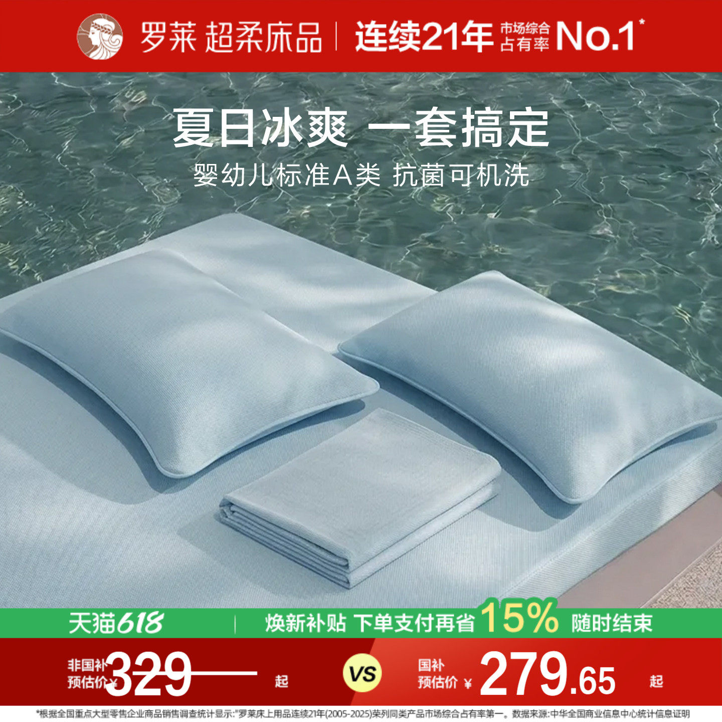 罗莱家纺冰皮席子四件套Pro夏凉被子A类抗菌可机洗冰丝床笠软凉席 - 实物图