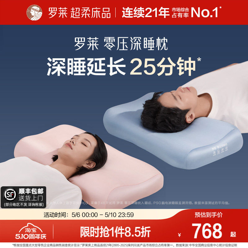 罗莱零压深睡枕记忆棉枕头护颈椎辅睡眠枕芯双人情侣款男女对枕
