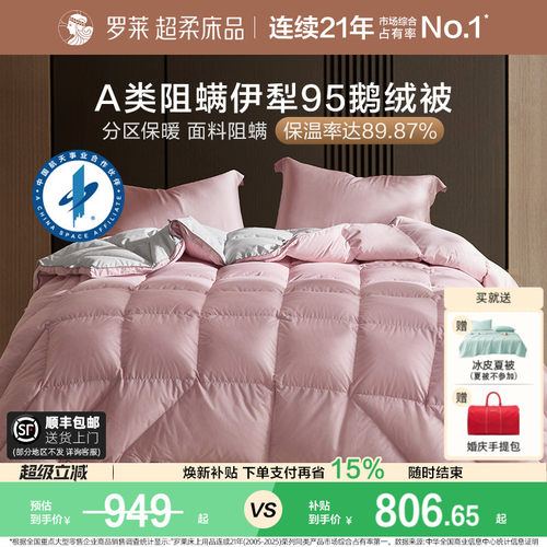 罗莱A类阻螨分区控温95鹅绒被