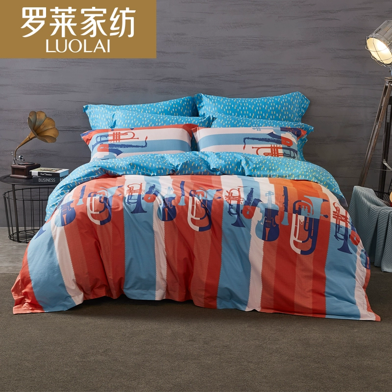 Luolai nhà dệt bộ đồ giường mùa thu và mùa đông bông cotton trải chăn 1,5 / 1,8m giường đêm nhạc jazz bốn mảnh - Bộ đồ giường bốn mảnh