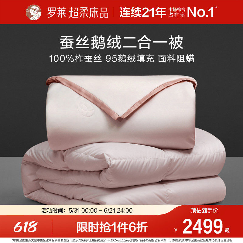 罗莱家纺官方旗舰店被芯蚕丝95白鹅绒二合一被子母被四季通用双人