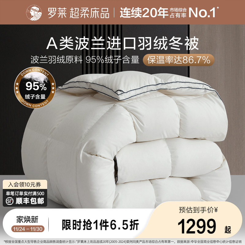罗莱A类波兰进口羽绒冬被保暖