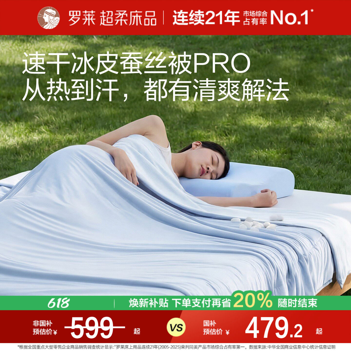 罗莱家纺冰皮蚕丝被夏凉被可水洗凉感夏被A类抗菌速干空调被新品