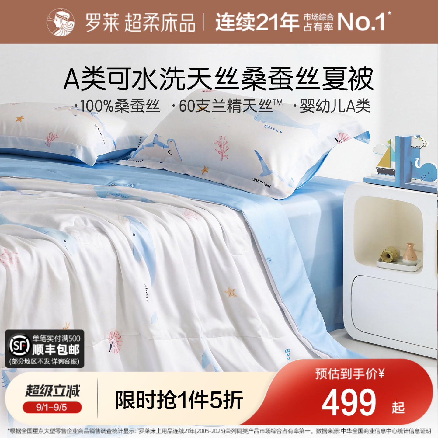 罗莱桑蚕丝填充天丝夏被图片