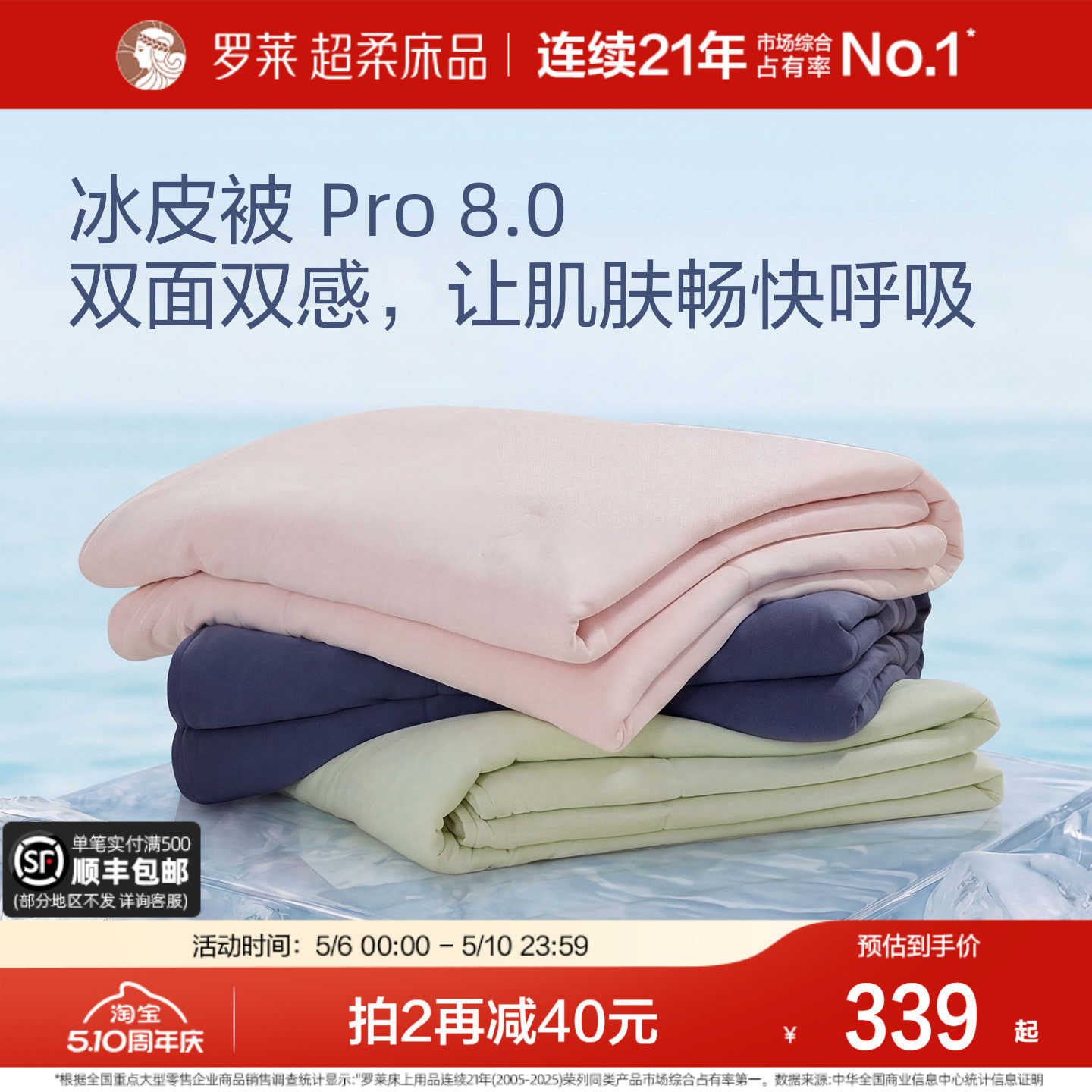 罗莱家纺26新品速干冰皮被pro8.0 A类抗菌夏凉被芯可机洗空调被子