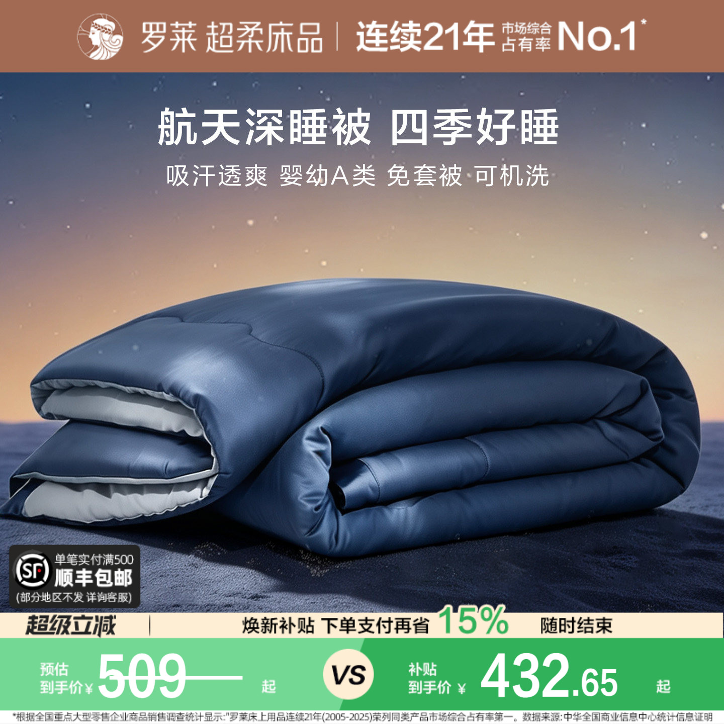 罗莱航天深睡被春秋被免套可水洗图片