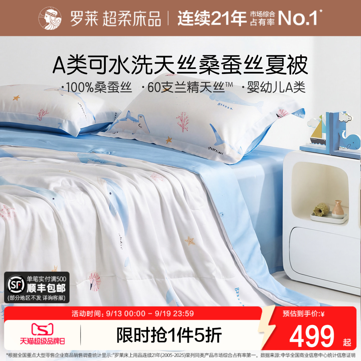 罗莱桑蚕丝填充天丝夏被图片