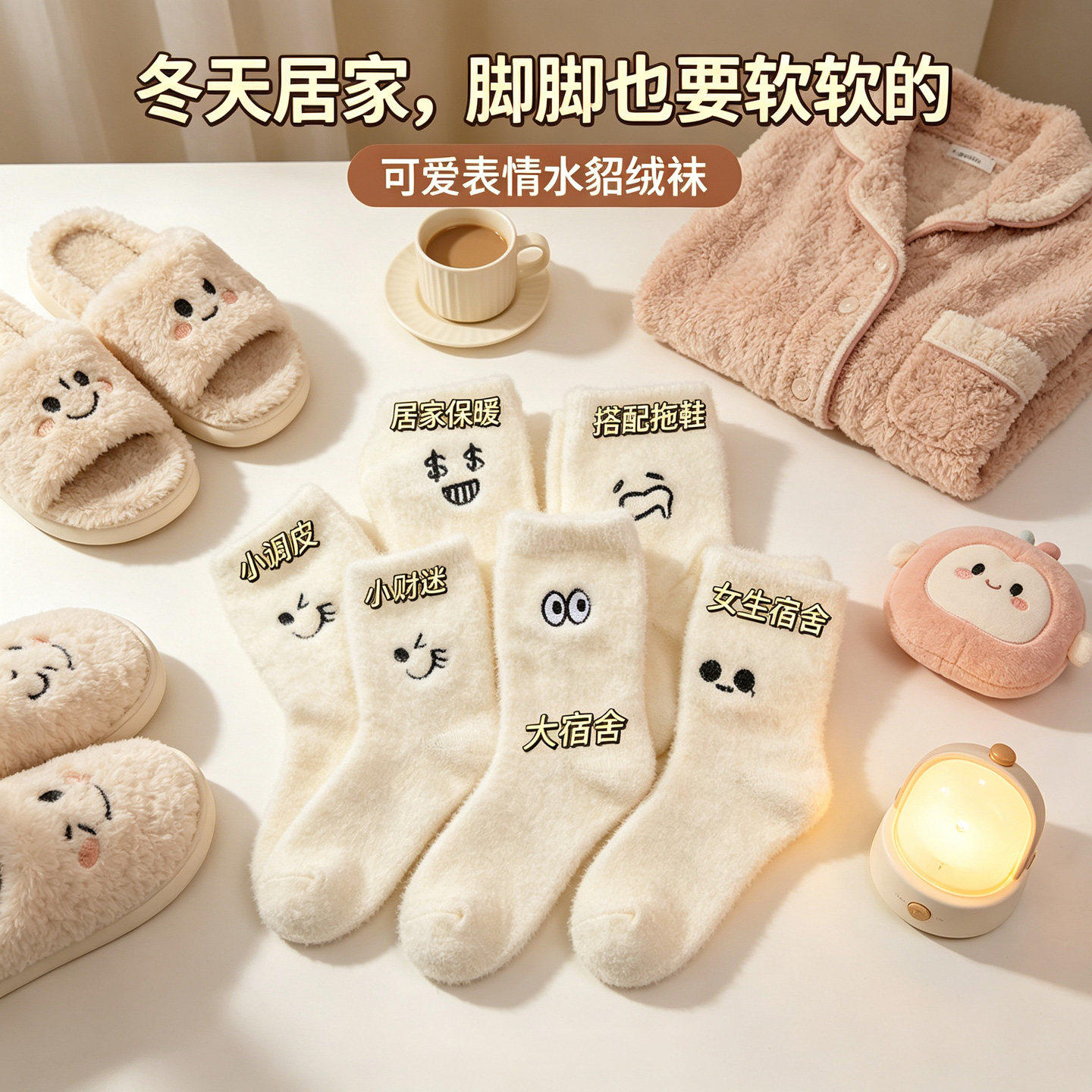 水貂绒袜子秋冬加厚保暖中筒袜