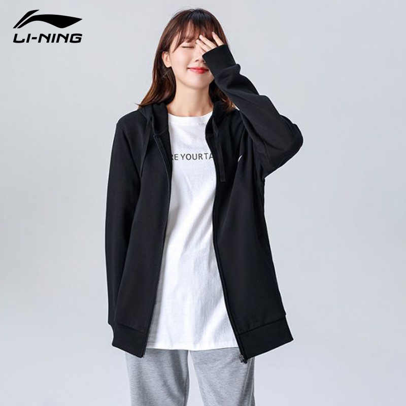 李宁卫衣女款开衫立领上衣秋季新款大码宽松休闲情侣外套运动服男