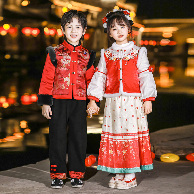 儿童中国风演出服男女童拜年服