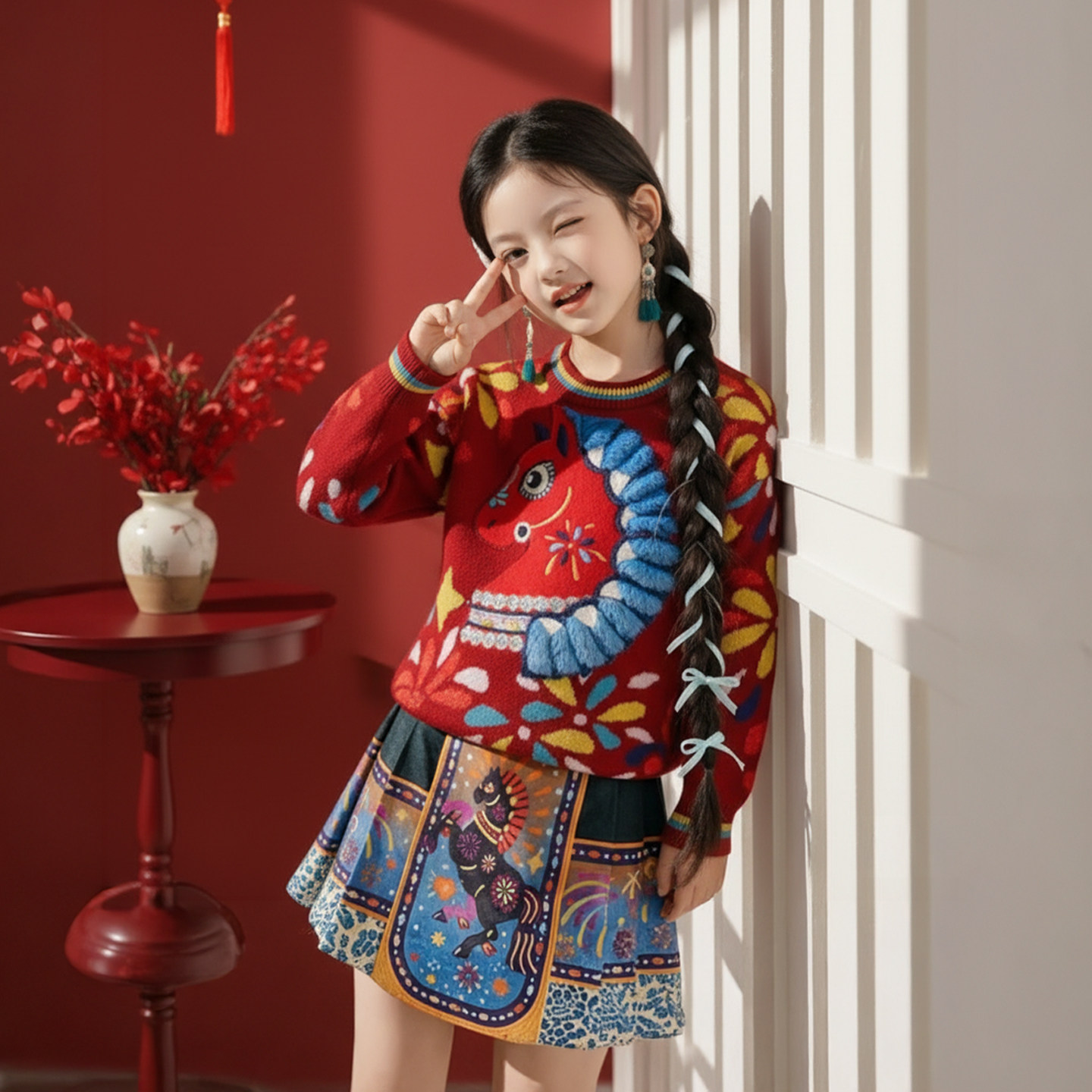 红色毛衣女童马年本命年衣服冬装2026元旦 新年装亲子拍照走秀服,童装/婴儿装/亲子装,儿童演出服,淘宝优惠券,粉丝福利购,淘宝优惠卷