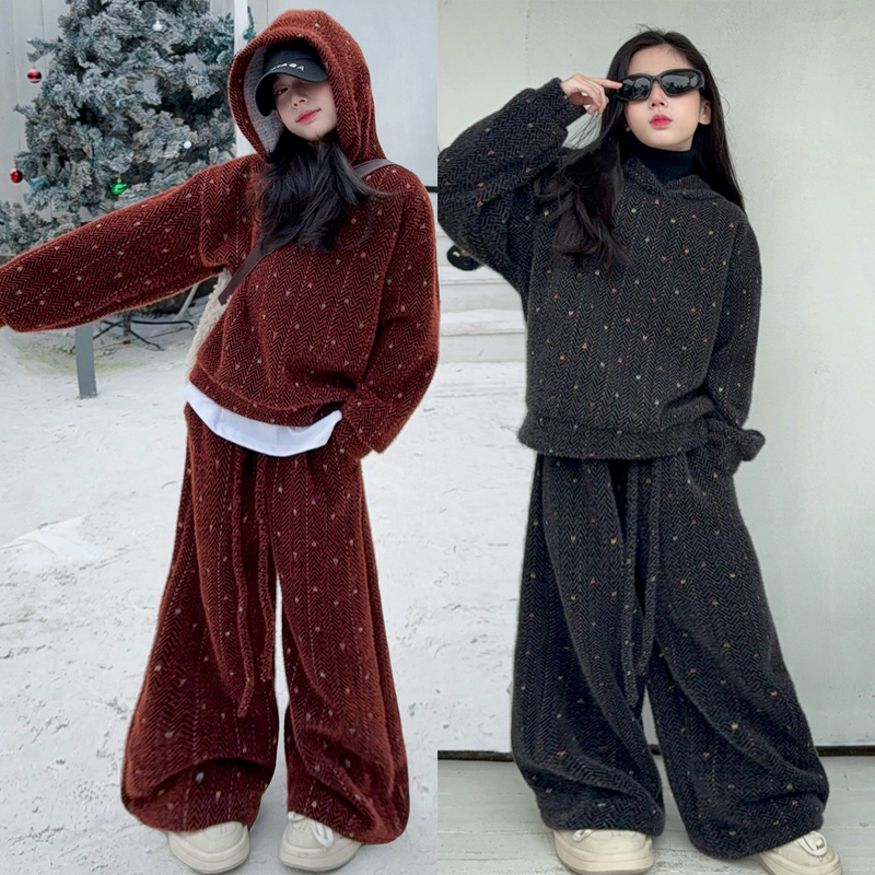 酷飒女童满天星连帽卫衣阔腿裤