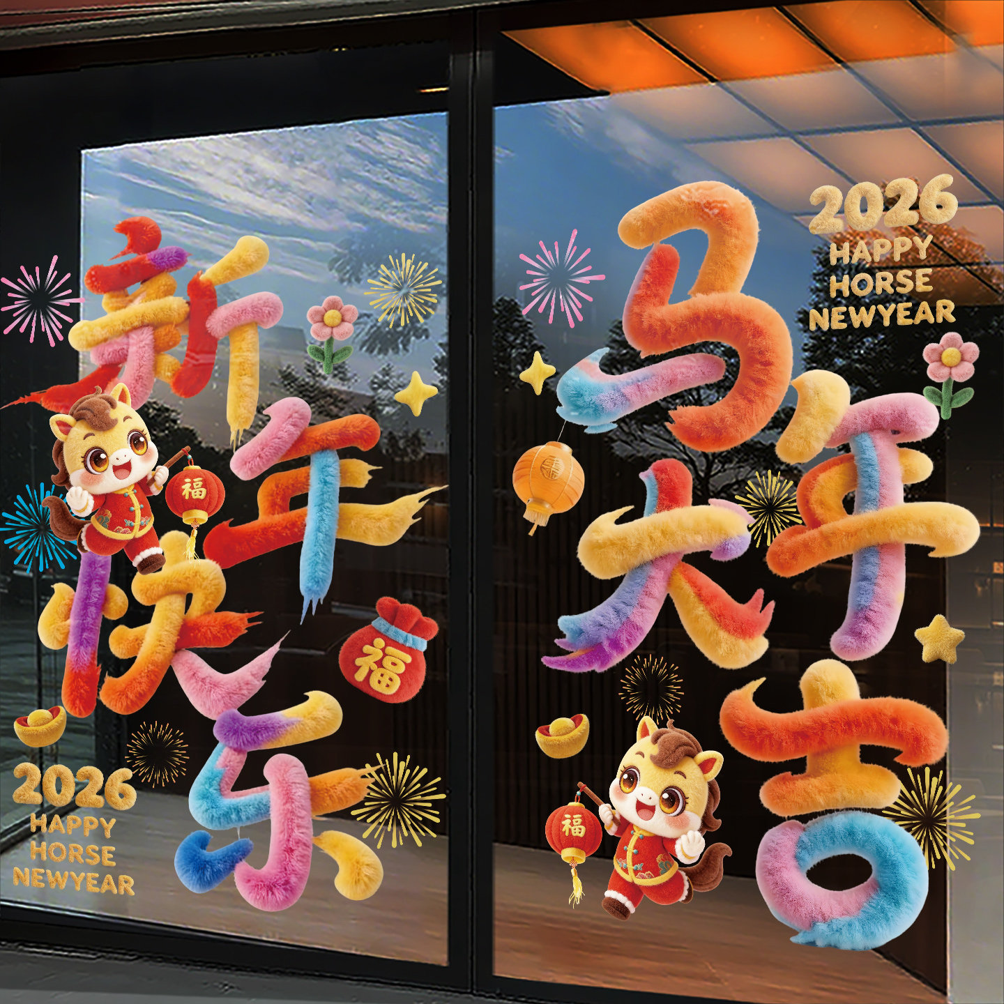 2026新年快乐立体静电贴马年5D毛绒玻璃贴纸氛围福字窗花过年元旦,家居饰品,门贴,淘宝优惠券,粉丝福利购,淘宝优惠卷