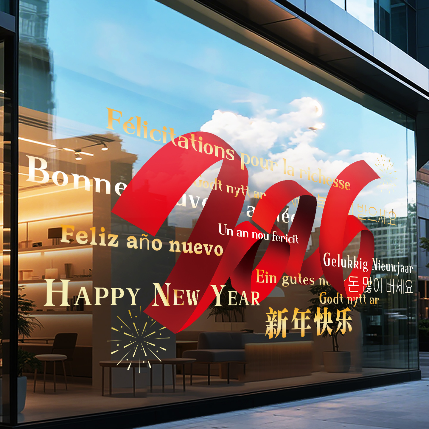 2026新年快乐玻璃门贴纸