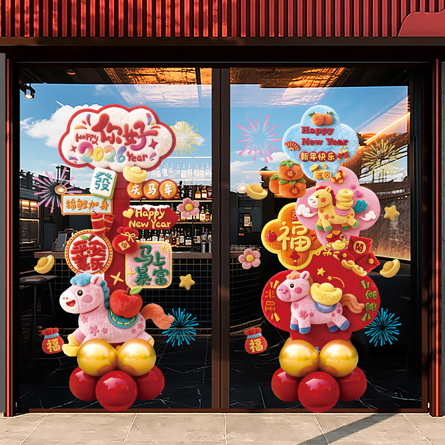 新年装饰马年门贴客厅厨房推拉门玻璃贴纸2026年5d新款窗花静电贴,家居饰品,软装墙贴,淘宝优惠券,粉丝福利购,淘宝优惠卷