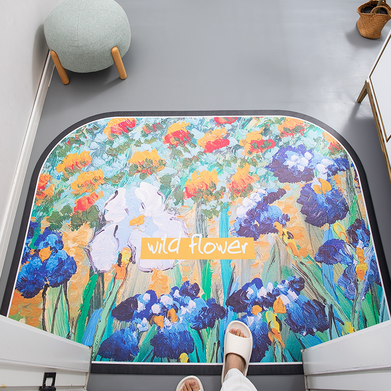 油画风入户门地垫门口玄关防w滑防水免洗可擦pvc皮革进门垫可裁剪