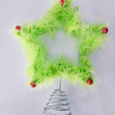 圣诞树顶星装饰品2025新款礼物礼品铁艺五角星毛条摆件毛毛