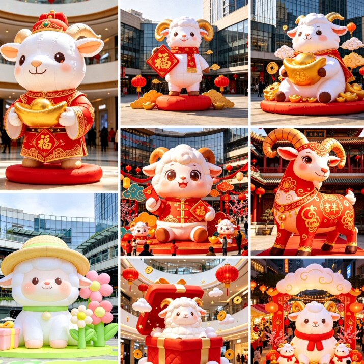 羊年新年充气模型 卡通绵羊吉祥物气模商场开业户外广场美陈道具