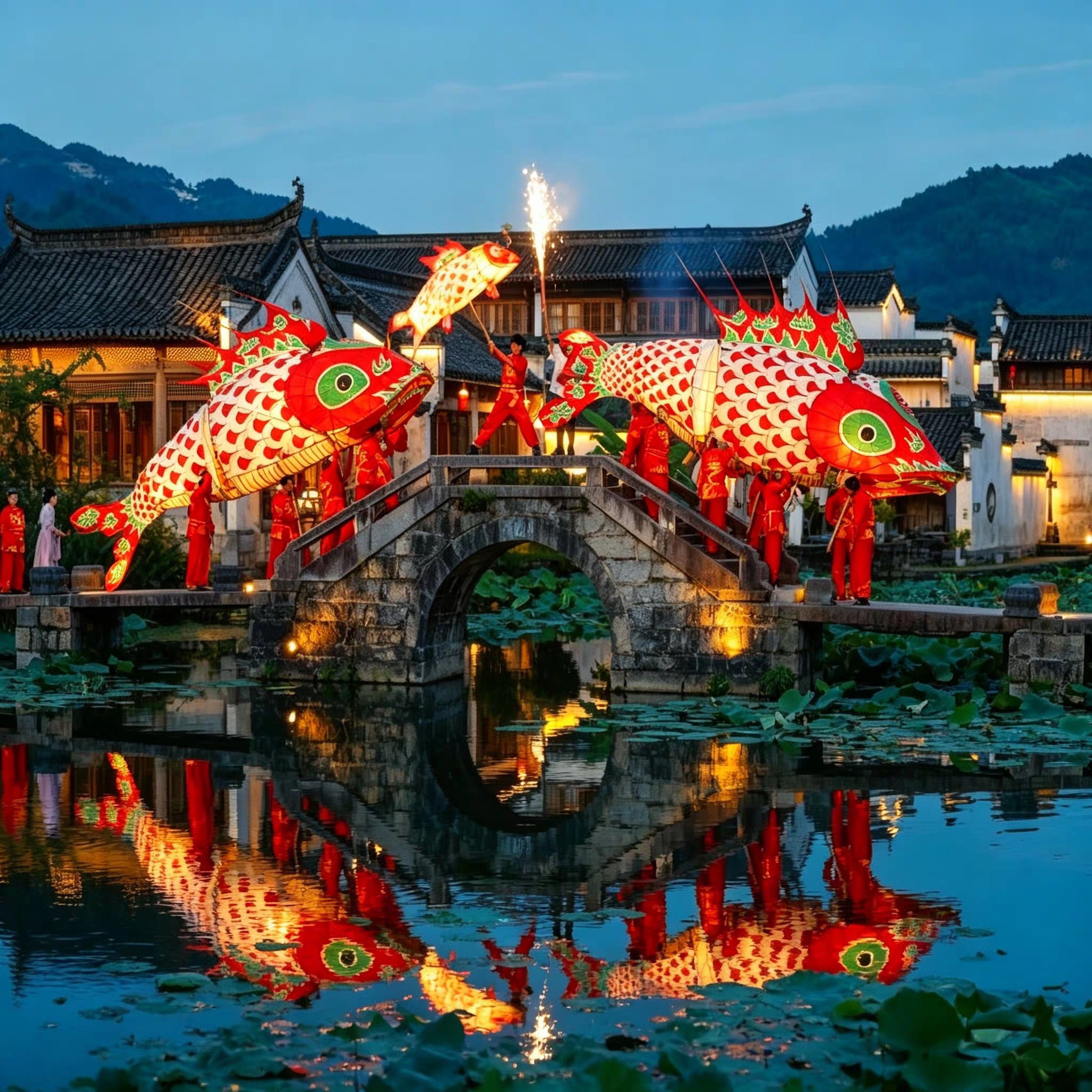 文旅夜游大型鱼灯花灯手工非遗鲤鱼灯笼景区节日打卡发光鱼美陈
