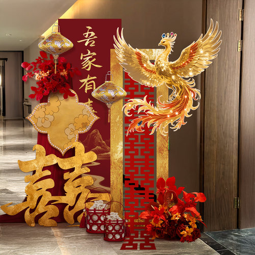 贺缘喜铺晨袍拍照中式背景墙
