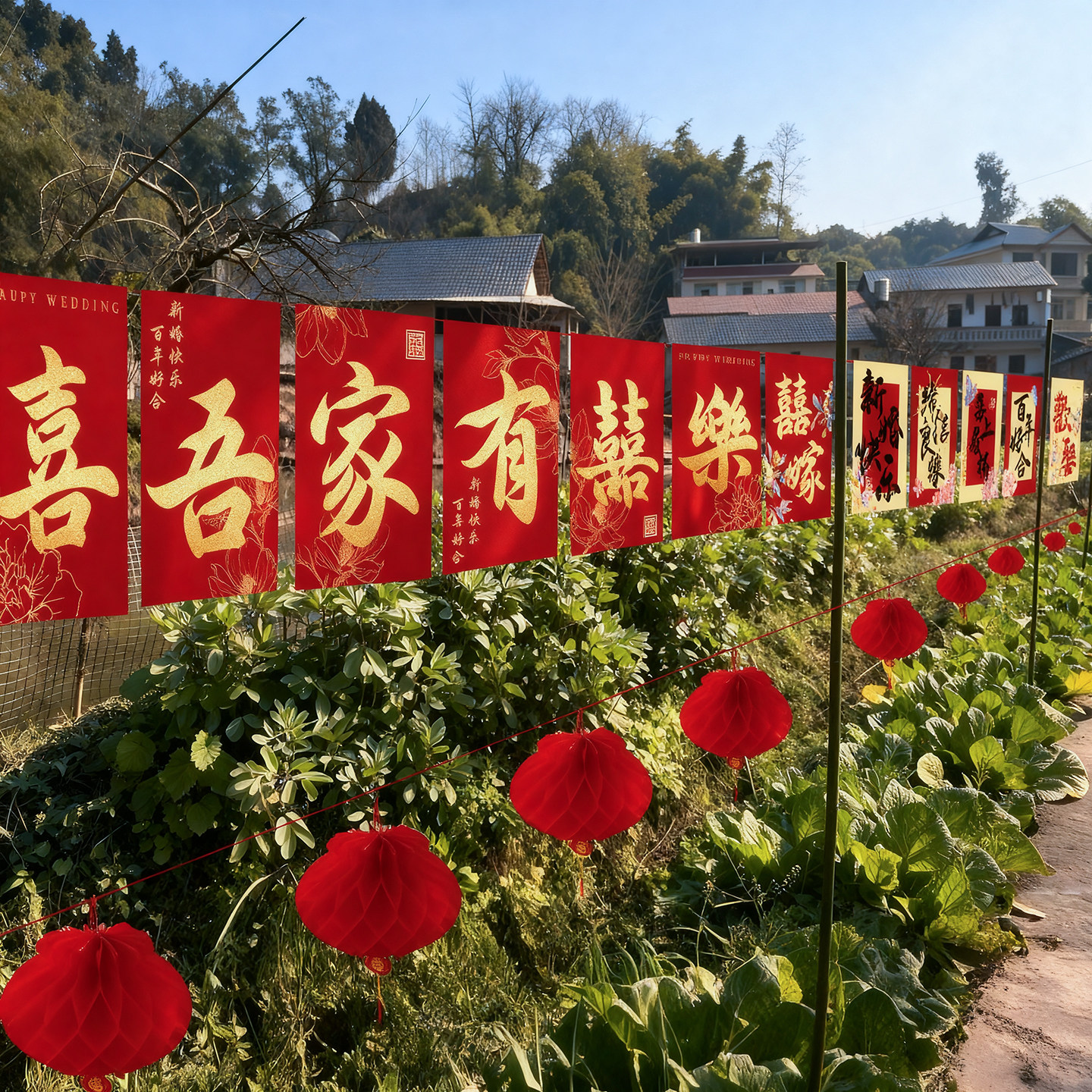 贺缘喜铺喜字灯笼彩旗挂饰套装图片