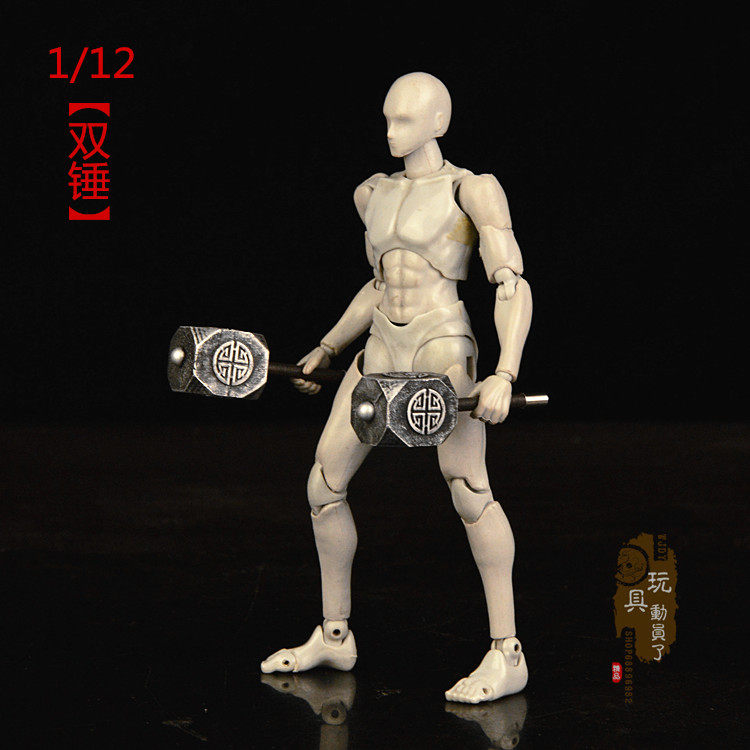 1/12微缩冷兵器三国复古做旧对锤岳云双锤千斤锤6寸兵人武器模型