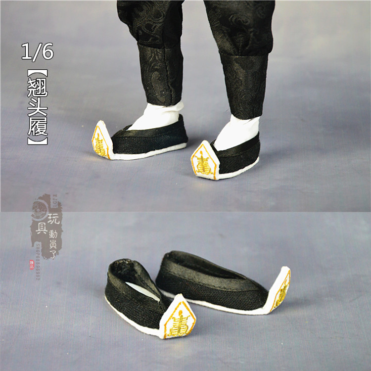 1/6古代兵人鞋子翘头鞋古风汉服翘头履12寸人偶平底登云布鞋图片
