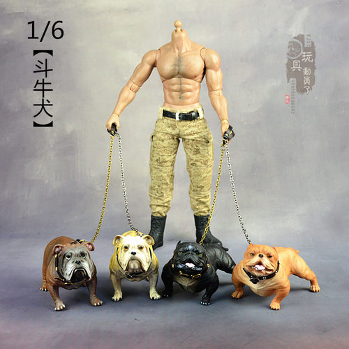 1/6兵人宠物狗仿真犬模型斗牛犬恶霸犬杜宾犬12寸人偶场景摆件