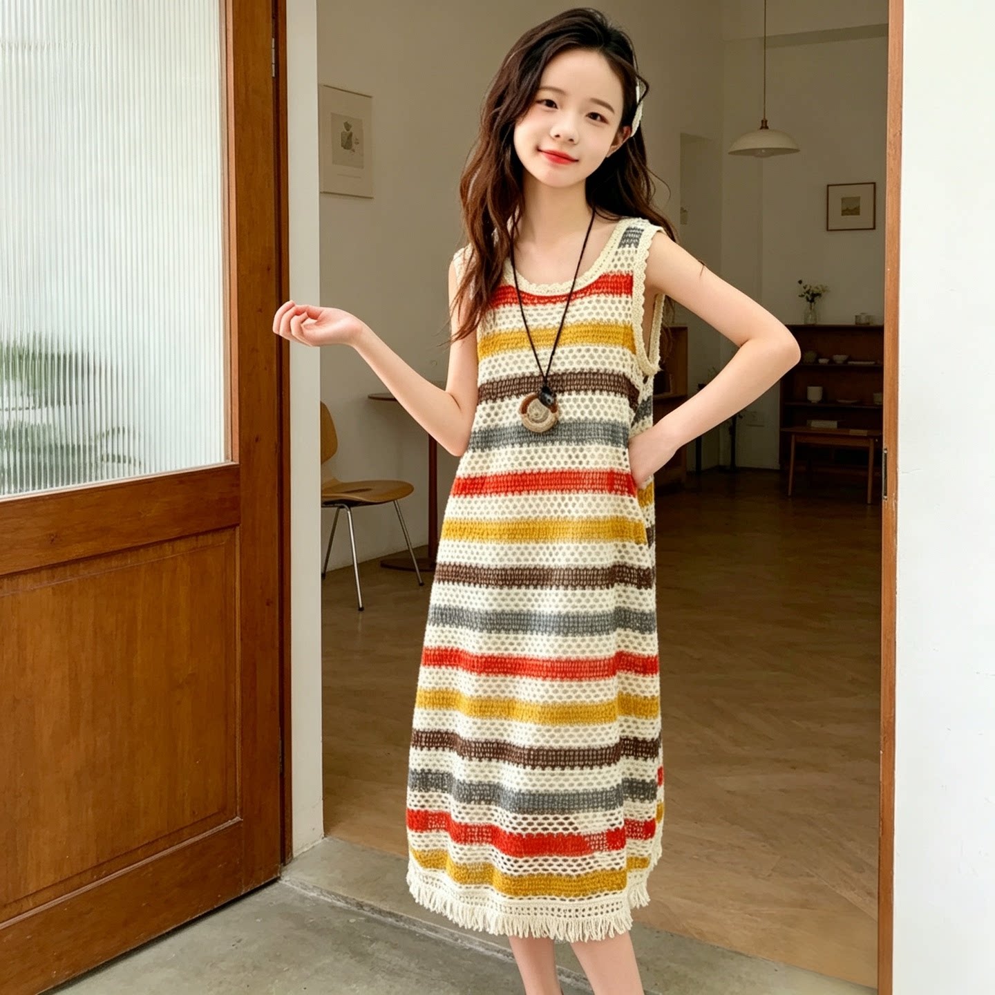 女童无袖条纹长裙韩范甜美休闲风