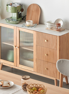 原始原素实木岩板餐边柜碗柜橡木现代简约餐厅边柜茶水柜子A1144