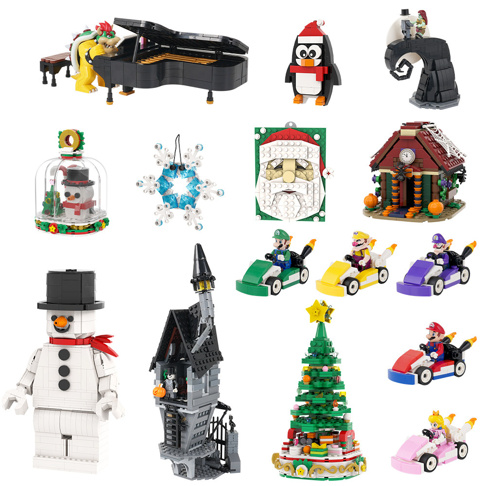 兼容乐高moc系列可爱卡通万圣节圣诞节日氛围马里奥拼装积木摆件