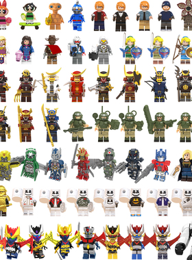 中国积木卡通第三方武士艾莎小女警外星人魔神安娜积木小人仔拼插