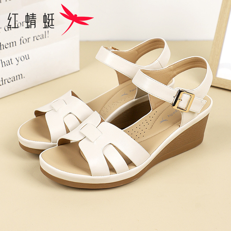 红蜻蜓女鞋凉鞋夏季新款配裙子高跟凉鞋舒适百搭小个子女鞋坡跟鞋