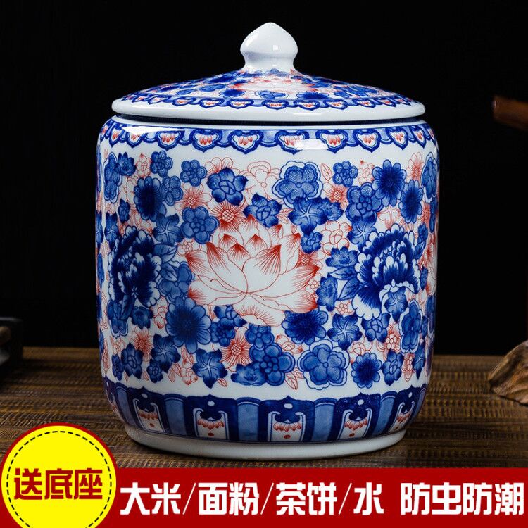 米缸米桶陶瓷带盖家用20斤装防虫防潮密封储物罐景德镇瓷器茶饼罐在类目 厨房/烹饪用具, 厨用小工具/厨房储物, 储物瓶罐/厨房储物器皿, 米桶/米缸中 - 来自Buy2taobao.com提供专业的淘宝代购服务