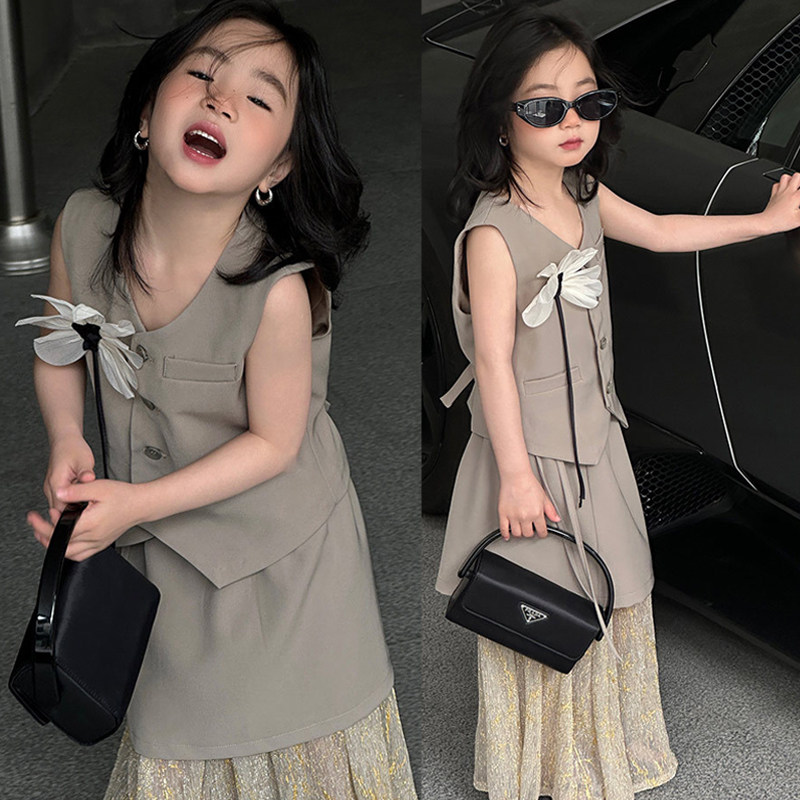 女童西装套装洋气马甲礼服裙2025夏新款小女孩高级感时尚走秀潮服