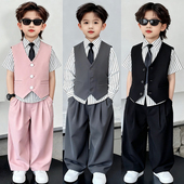 儿童主持人演出服男孩表演服装 春夏季 马甲套装 花童礼服男童小西装