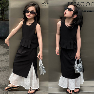 女童洋气裙子两件套夏季甜美小女孩高级感时尚长裙模特走秀潮服酷