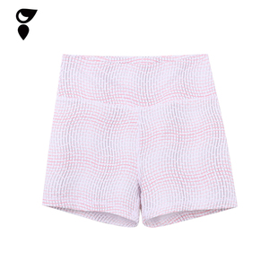 HARDSHIP｜绯白 健身瑜伽裤三分裤女 白色条纹防滑条高腰排汗短裤