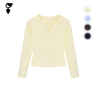 运动保暖长袖 显瘦 紧身衣CV 秋冬修身 HARDSHIP｜V领收腰长袖