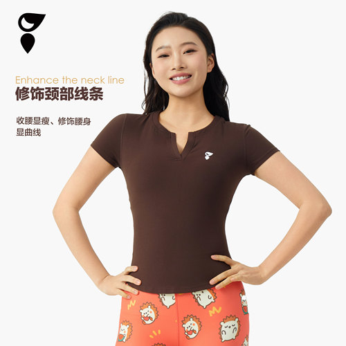 V领短袖运动紧身衣显瘦收腰