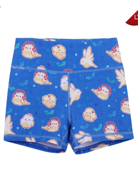 HARDSHIP｜蒸汽波小鸟  运动跑步女子防滑条短裤 蓝色女子健身裤