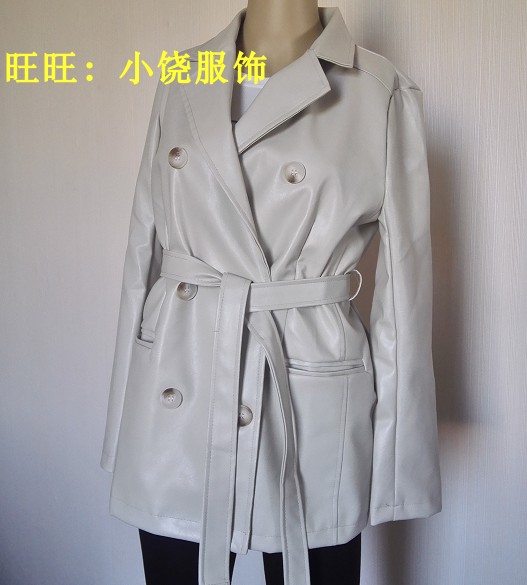2023春季PU皮夹克女系带收皮衣
